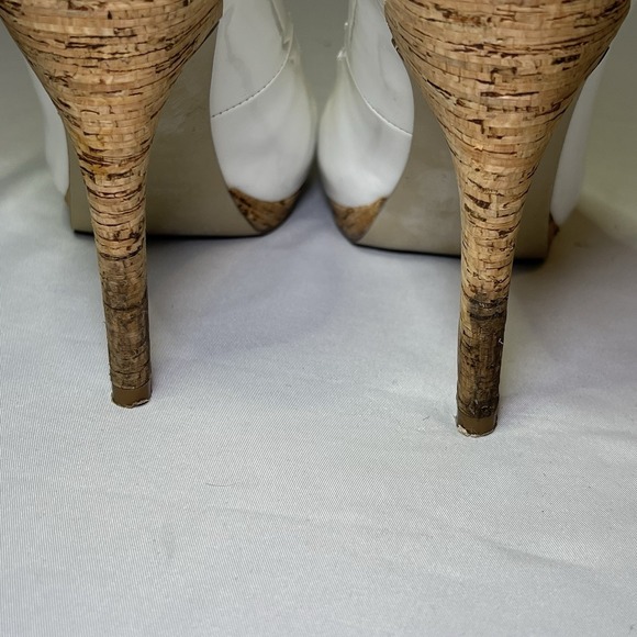 Nine West Women's Size 7 Pump White Cork Natural Leather 4" High Heel Dress Nice - Picture 6 of 7